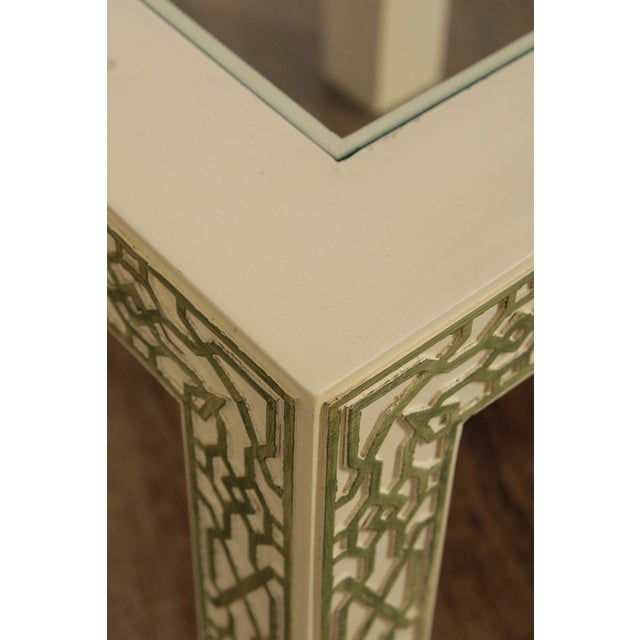 Hollywood Regency Pair Of Lacquered Greek Key Glass Top End Tables For Sale - Image 18 of 18