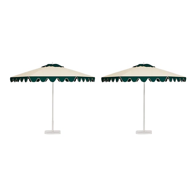 Mint Mojito 9' Patio Umbrella, Dark Green & Cream, Set of 2 For Sale