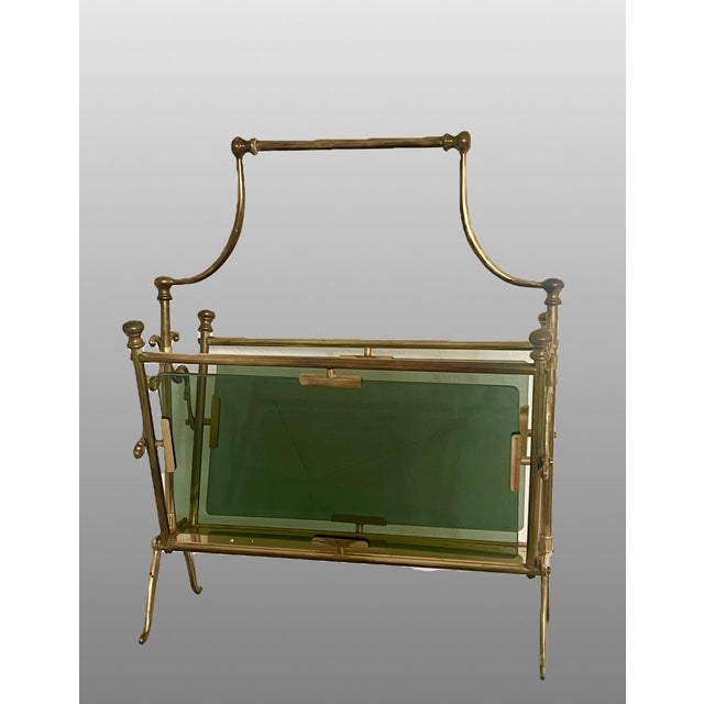 French French Brass & Smokey Gray Glass Magazine Rack Attr. To Maison Bagues / Jansen, France For Sale - Image 3 of 9