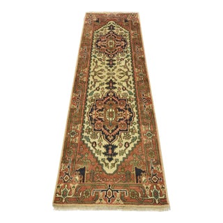 Heriz Runner 2’7” X 8’1” Ivory Wool Tribal Hand-Knotted Oriental Rug For Sale