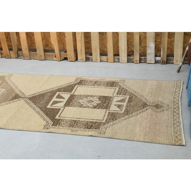 Beige 1970s Vintage Turkish Hand-Knotted Wool Cotton Beige Runner Rug For Sale - Image 8 of 11