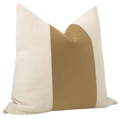 Contemporary 22" Camel Mohair Panel + Linen Pillows - a Pair For Sale - Image 3 of 5