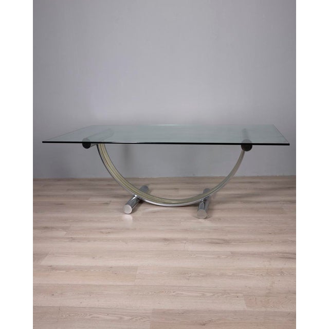 Mid-Century Modern Vintage Metal, Brass, and Glass Table by Renato Zevi, 1970s For Sale - Image 3 of 12