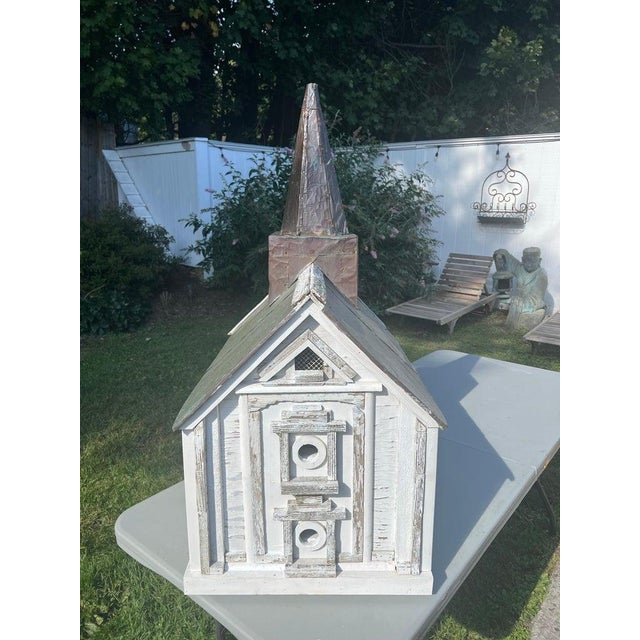 Farmhouse Colossal Handmade Folk Art Church Birdhouse For Sale - Image 3 of 18