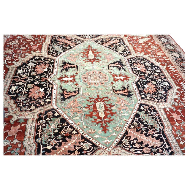Brick Red Turkish Serapi Wool 16X25 Rust, Black & Tan Handmade Area Rug #1141351 For Sale - Image 8 of 10