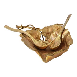 Boho Chic Gilt Grape Leaf Nut Dish, 3 Piece Set For Sale
