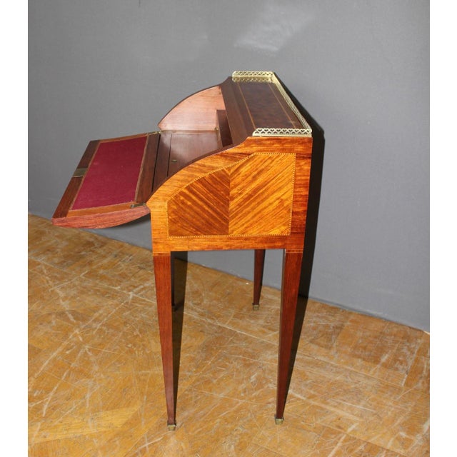 Louis XVI Style Marquetry Roll-Top Desk, 1890s For Sale - Image 6 of 15
