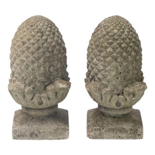 English Garden Stone Statuary Pinecone Finials From England - Two Available For Sale