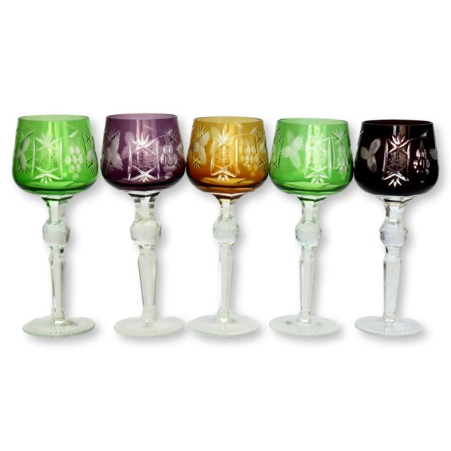 Traditional Vintage Cut Bohemian Crystal Wine Glasses, Set of 5 For Sale - Image 3 of 3