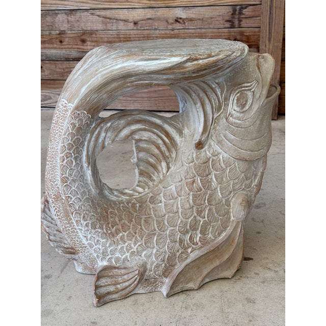 Vintage Coastal Regency Resin Koi Fish Side Table or Garden Stool For Sale - Image 4 of 12
