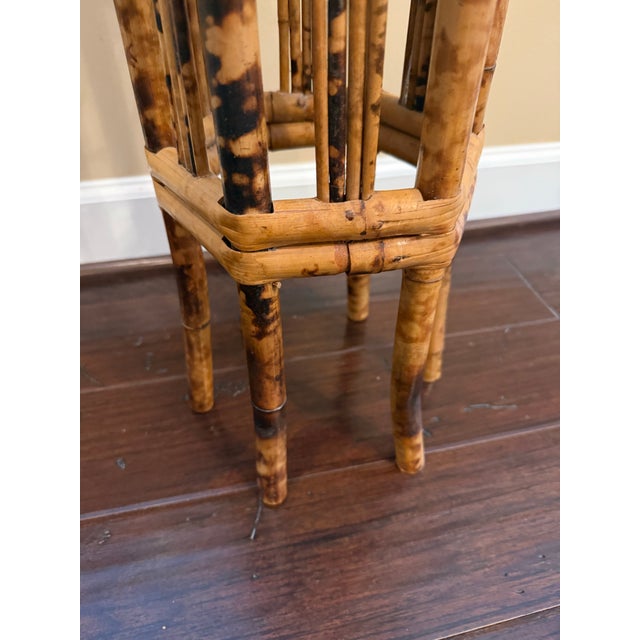Vintage Hexagonal Tortoise Shell Bamboo Plant Stand Pedestal For Sale In Baltimore - Image 6 of 9