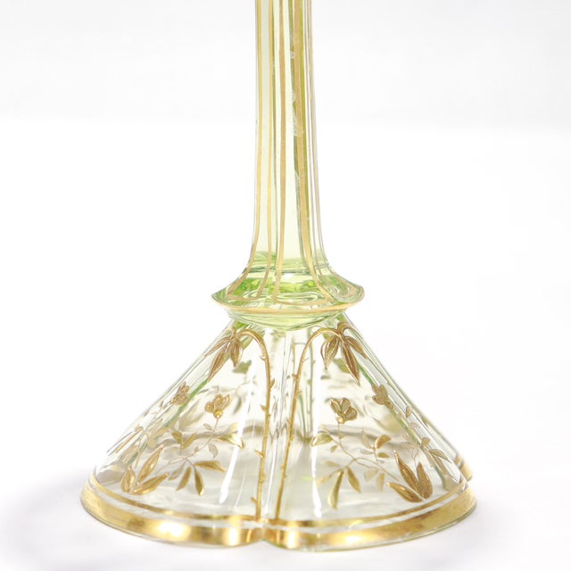 1900 Set of 6 Gilt German or Bohemian Art Nouveau Clear & Green Glass Wine Goblets For Sale - Image 18 of 18
