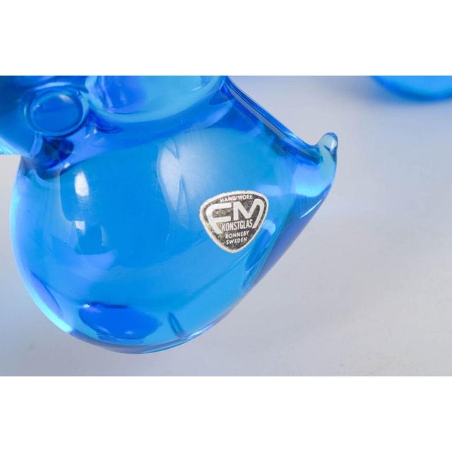 Five Duck Figurines in Blue Art Glass by Josef Marcolin for FM Ronneby, 1970s, Set of 5 For Sale - Image 4 of 5