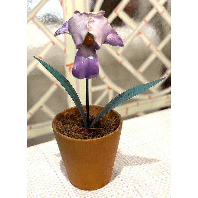 French Porcelain Flower in Terracotta Pot For Sale - Image 9 of 11