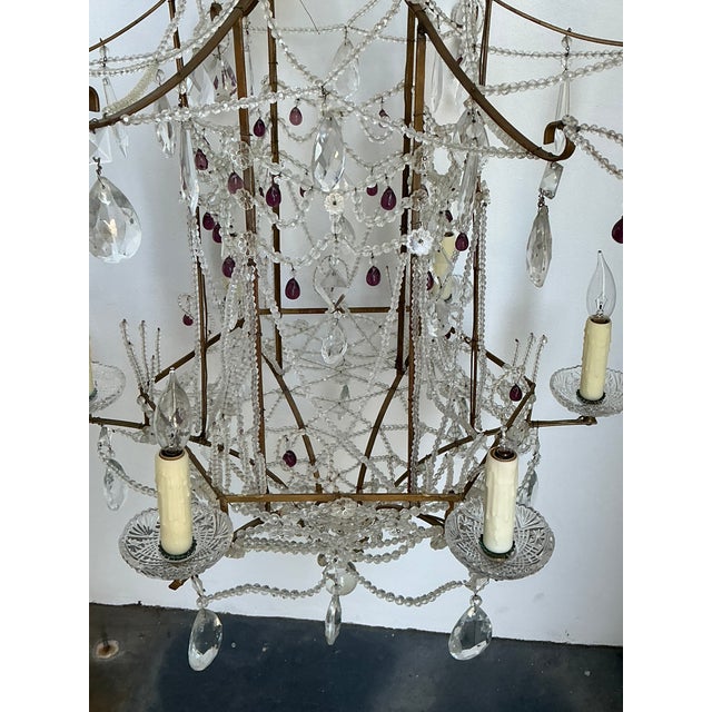 Vintage Swag Crystals Pagoda Chandelier For Sale - Image 9 of 12
