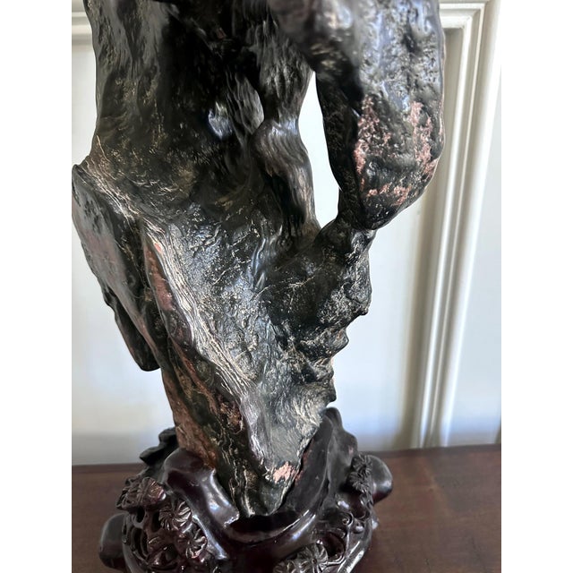 Large Chinese Scholar Rock Lingbi Stone on Display Stand For Sale - Image 4 of 18