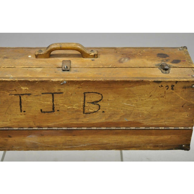 Antique Wooden Tool Chest Storage Box Carved Initials Signed T J B 78 Chairish