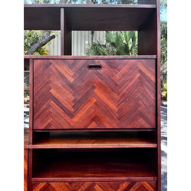 Wood Mid Century Danish Modern Herringbone Room Divider or Dry Bar For Sale - Image 7 of 18