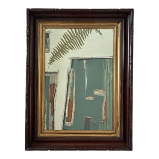 “Cabin Fern" Green Abstract Art in Antique Frame, Transitional Living Room Art by JTS For Sale
