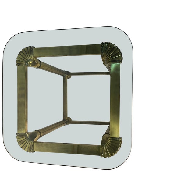 Mid 20th Century 1950's Brass and Glass Side Tables with Shell Decoration - A Pair For Sale - Image 5 of 18