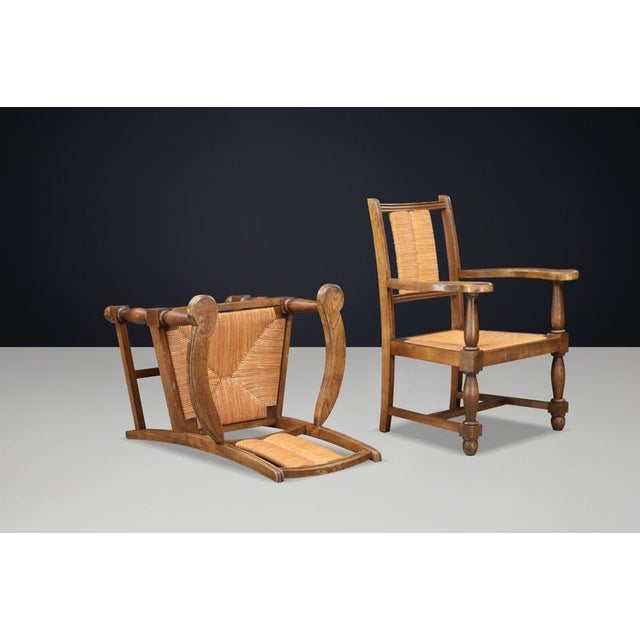 French Oak and Rush Armchairs in the style of Charles Dudouyt, France, 1940, Set of 2 For Sale - Image 10 of 11