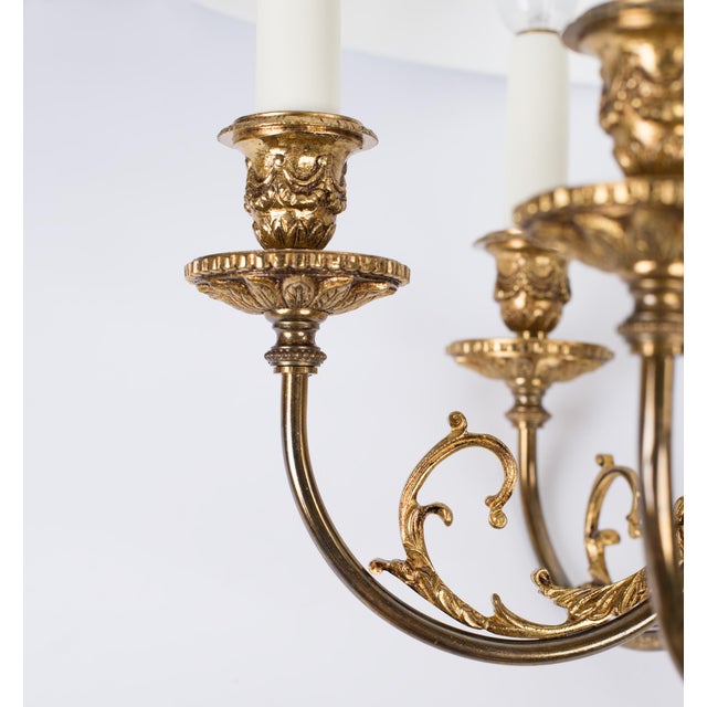 1960s Spanish Louis XVI Style Hunter Green Bouillotte 6-Light Chandelier For Sale - Image 11 of 16