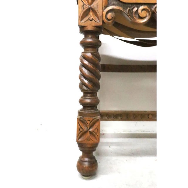 1900 - 1909 Antique Gothic Revival Wooden and Leather Chairs- Set of 6 For Sale - Image 5 of 12