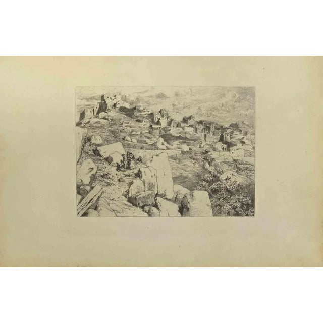 Hillside is an original etching realized by Eugène Burnand (1850-1921) in the Late 19th century. Signed on the plate. Good...