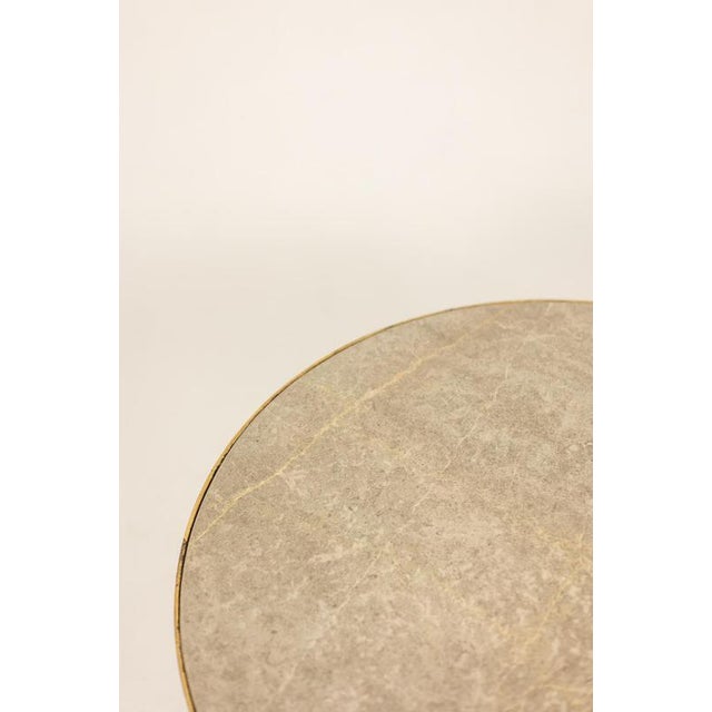 Pedestal Table with Bamboo-Style Gold Metal Base and Gray Marble Top For Sale - Image 4 of 7