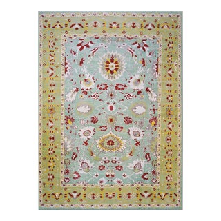 Afghan Sultanabad Master Wool Light Blue & Green Handmade Area Rug For Sale