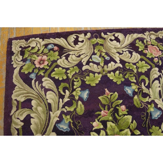 1920s Amazing Purple Ground Color With Nice Foliate Design Antique American Hooked Rug For Sale - Image 5 of 11