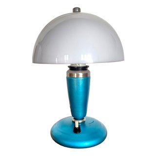 Mid-Century Modern Mushroom Table Lamp in Blue Metal, 1963 For Sale