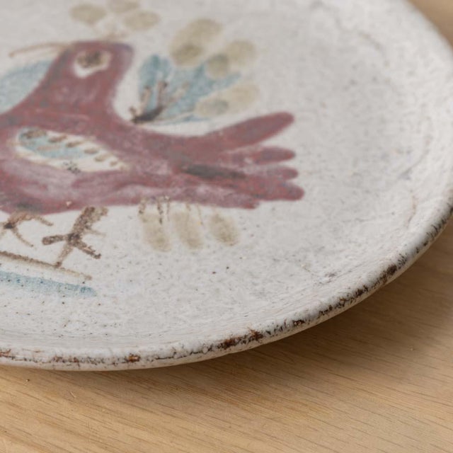 Red Mid 20th Century French Ceramic Painted Rooster Plate by Gustave Reynaud For Sale - Image 8 of 9