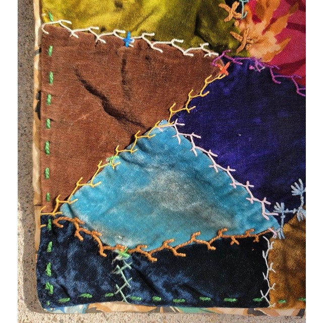 Blue 19thc Velvet Crazy Quilt From Ohio For Sale - Image 8 of 8