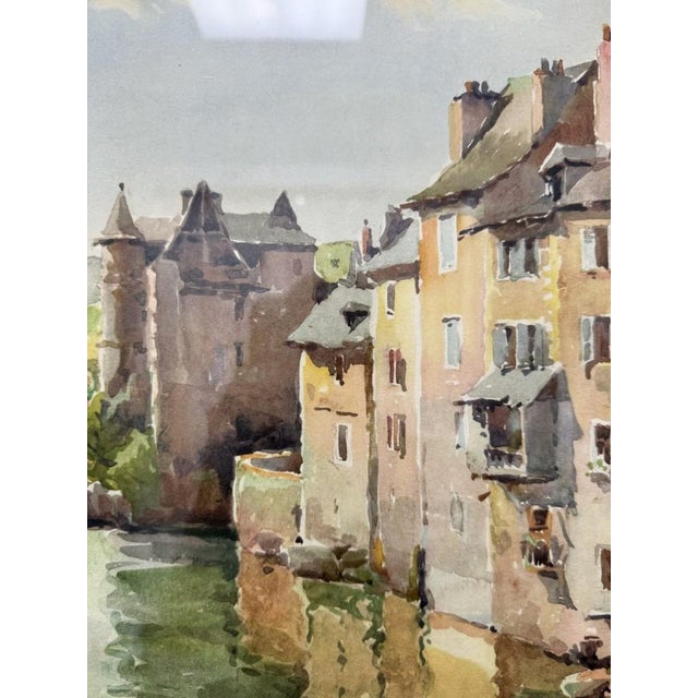 1930s 1930s French Watercolor of Sun-Drenched Houses in Period Gilt Frame For Sale - Image 5 of 12