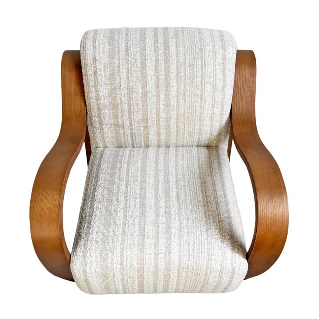 Ribbon Wood & Chenille Stripe Art Deco Arm Chair For Sale In Los Angeles - Image 6 of 12