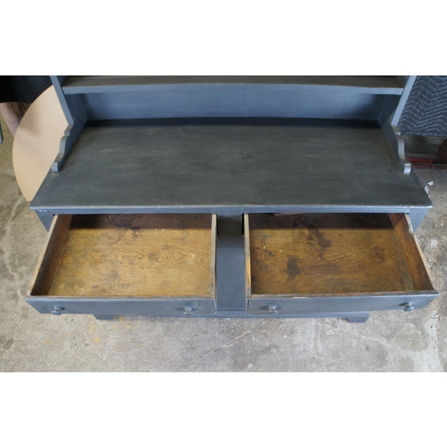 Gray Primitive Antique Country Farmhouse Painted Oak Welsh Dresser Cupboard Hutch For Sale - Image 8 of 12