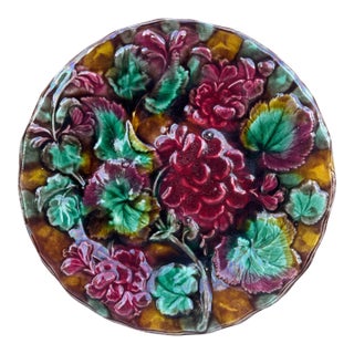 English Majolica Geranium Plate Circa 1880 For Sale