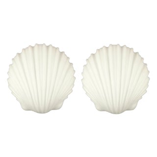 Large Minimalist Shell-Shaped Opaline Glass Wall Lights from Limburg, Germany, 1970s, Set of 2 For Sale
