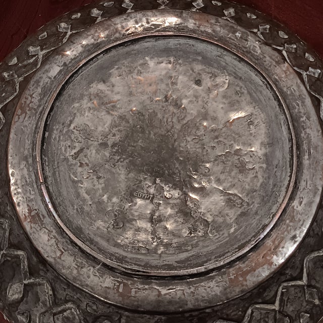 Vintage Egytian Hammered Sculptured Copper Platter/ Bowl With French Fluer- De- Lis and Bee Symbol For Sale - Image 17 of 18