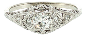 1930's Platinum and 14k .34 Carat Old European Cut Diamond Filigree Ring, Size 7.5