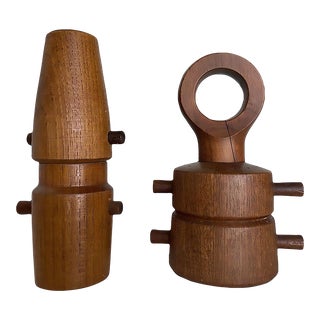 1960s Danish Modern Carved Teak Pepper Grinder Set by Jens Quistgaard For Sale
