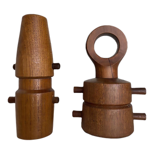 1960s Danish Modern Carved Teak Pepper Grinder Set by Jens Quistgaard