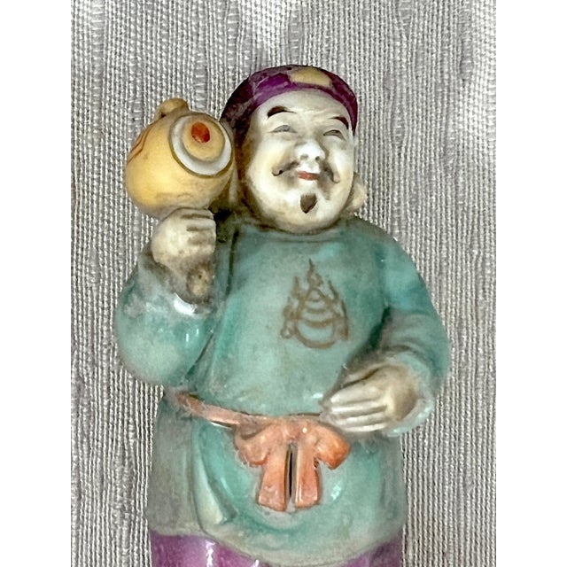 Early 20th Century Old Japanese Figures of Hotei the Buddha and Daikokuten God of Wealth, a Pair, Shadow Box Framed Wall Hangings For Sale - Image 5 of 12