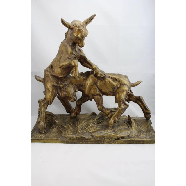 Large Charles Paillet French (1871-1937) bronze of two playful goats "Medaille D'or" Here we have a fun and whimsical...
