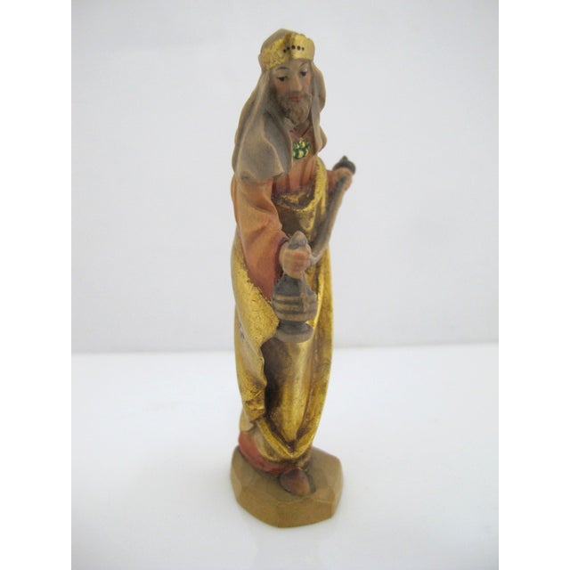 Mid 20th Century Anri Italy Wisemen King Balthazar Ulrich Bernardi Gilt Wood Nativity 4" Figurine For Sale - Image 5 of 7