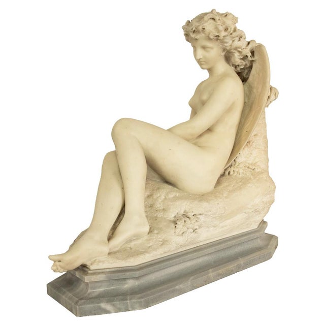 Antique White Antique Large Italian Grand Tour Carrara Marble Carved Statue Sculpture "Psyche" by Oreste Ferrari, 1880 For Sale - Image 8 of 13