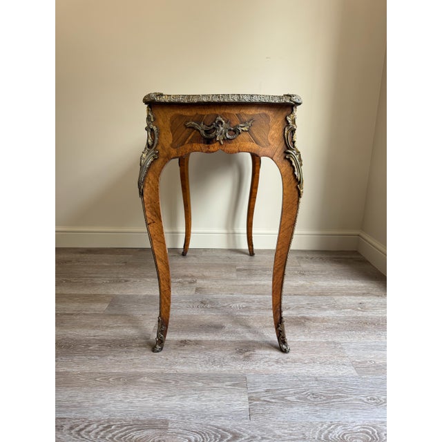 French Louis XV Style Marquetry Console Table in Burl Walnut For Sale - Image 14 of 18