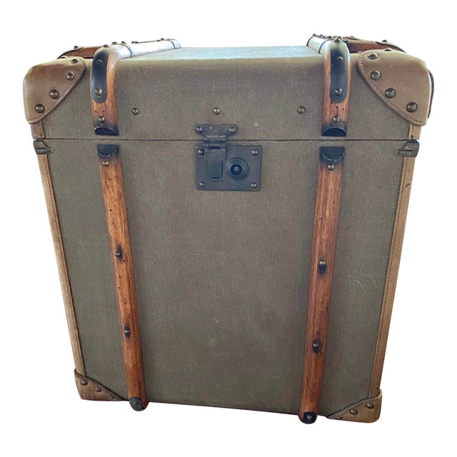 Vintage Canvas, Leather, and Wooden Trunk Made for Restoration Hardware For Sale