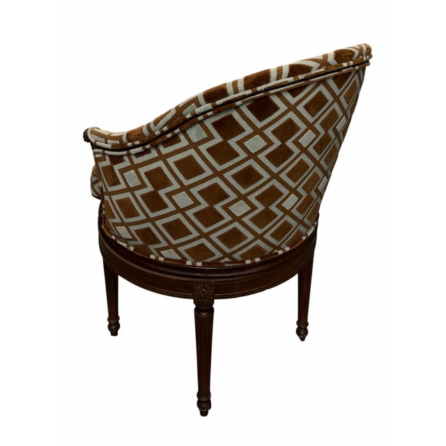 1990s Louis XVI Style Upholstered Swivel Chair For Sale - Image 4 of 6